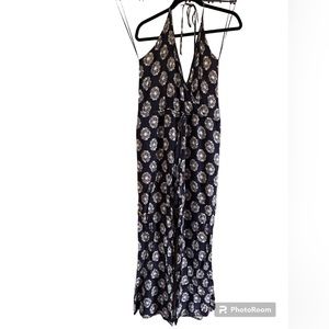 Gab ❤️ Kate Blue and White Floral Halter Wide Leg Jumpsuit. Women’s Large